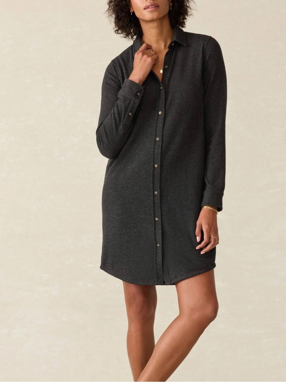 Faherty Legend Sweater Dress Heathered Black Twill Luxury Casual Academia. 6